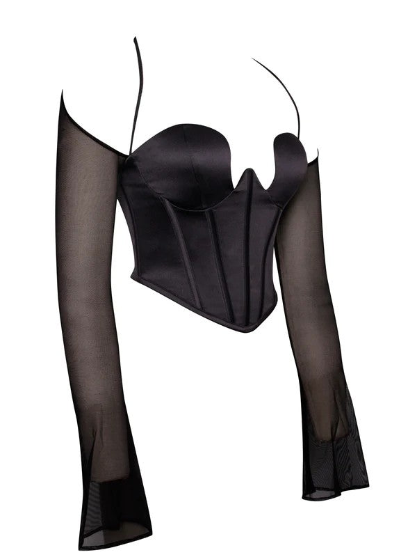 STATNAIA l Black satin corset with with transparent back and