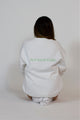 small business, female owned, crewneck, crew neck, soft, white, motivation, motivating, new year, 2023, uplifting, cute, green, embroidery, embroidered, sweater, sweat, shirt, oversized, long, sleeve, comfy, warm, cozy, simple, aesthetic, look forward, not backward, heyitsfeiii, 